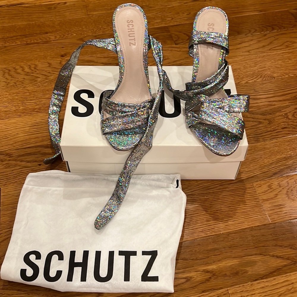 Shutz silver heeled metallic sandals